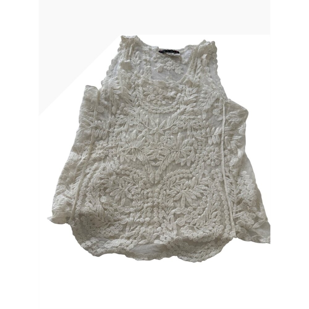 VTG Y2k Ooh La La Womens Embroidered Sleeveless Top XL fairy coquette feminine